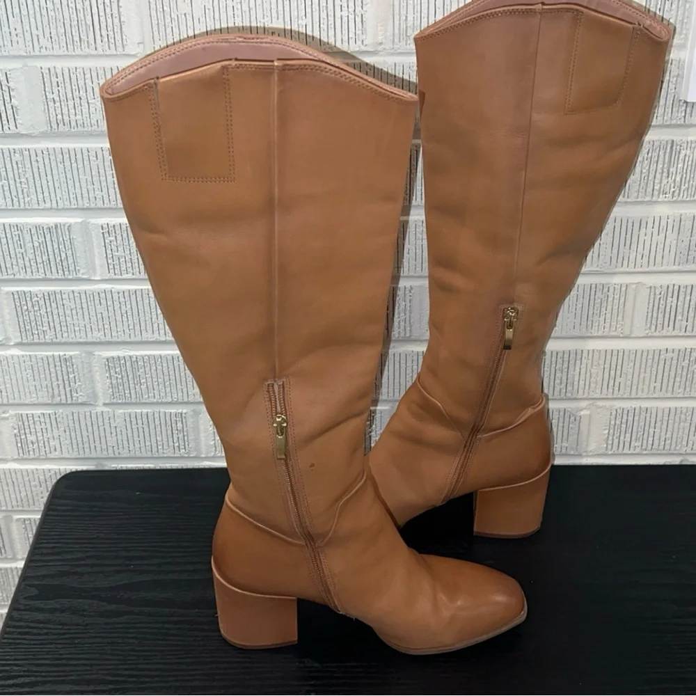 NORSTROM Cognac Leather Tall Heel Boot